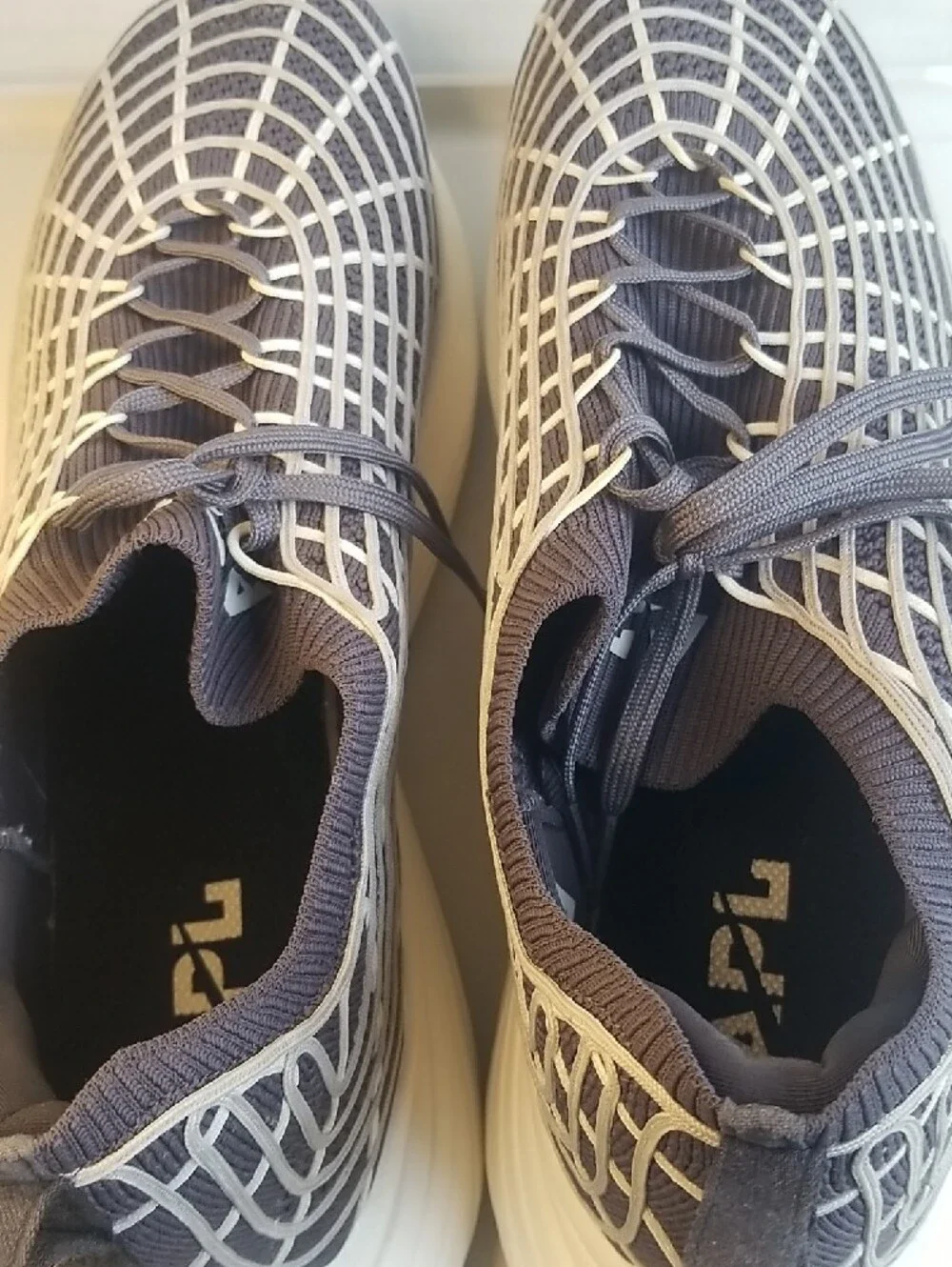 APL Men’s Gray Knit Sneakers with Cream Grid Overlay